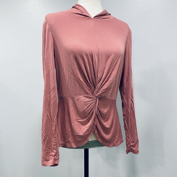 SWEATY BETTY 6 Tori Twist Front Hooded Pullover Top Cinder Pink Athleisure Soft - Picture 5 of 14